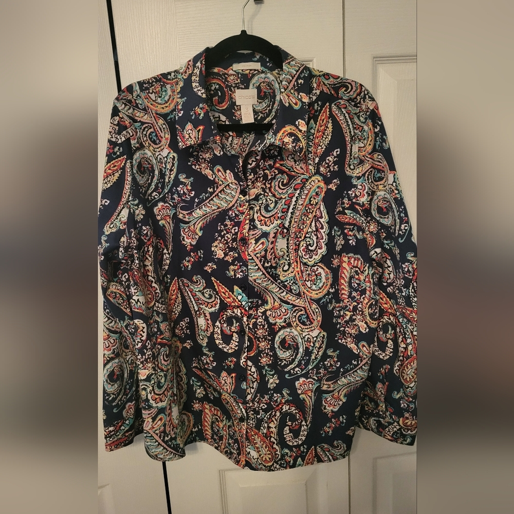 Chicos Paisley Button-Up Shirt No Iron Chico's Size 3 or XL